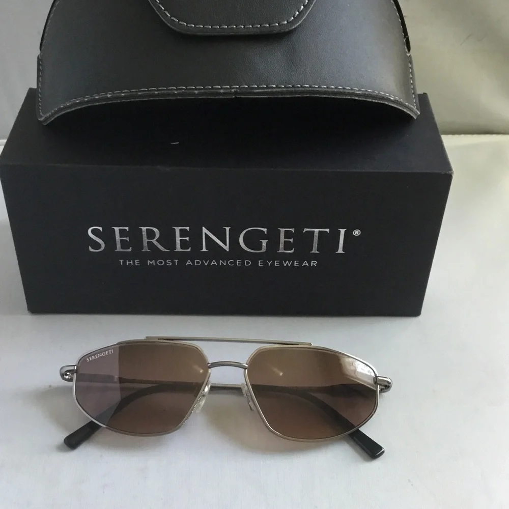 Serengeti Marlon Men’s Sunglasses Polarized- Silver Frame with Brown Lenses